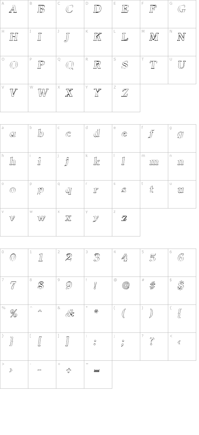 ChristianBeckerOutline Bold Italic character map