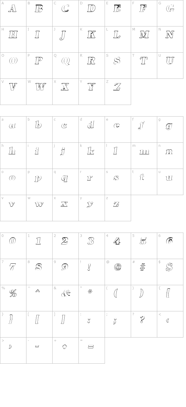 ChristianBeckerOutline-Heavy Italic character map