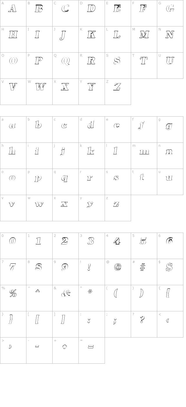 christianbeckeroutline-heavy-italic character map