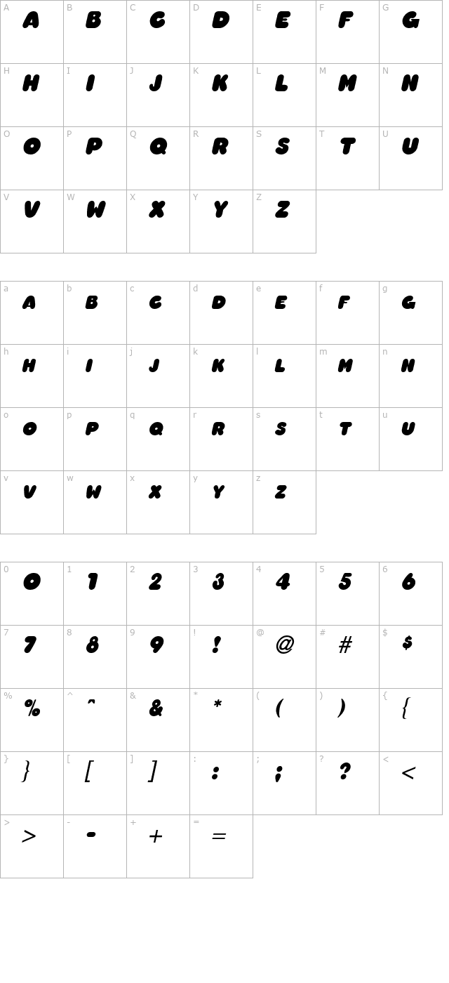 chubby-italic character map