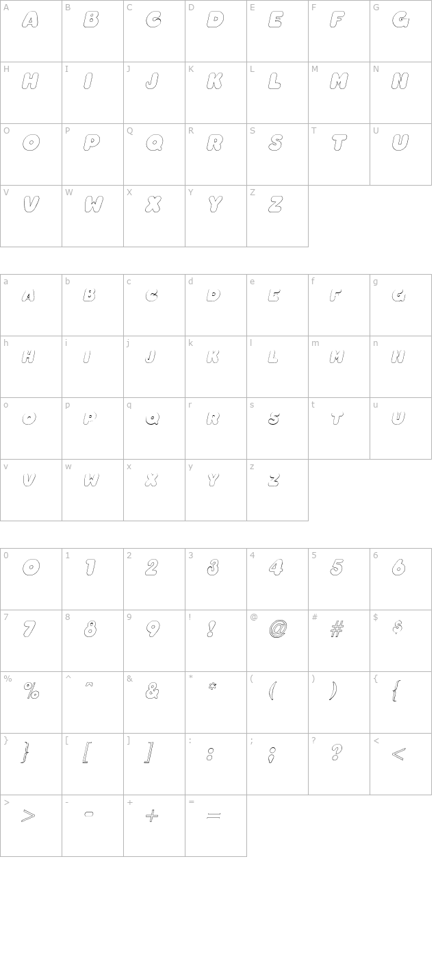 chubbyoutline-italic character map