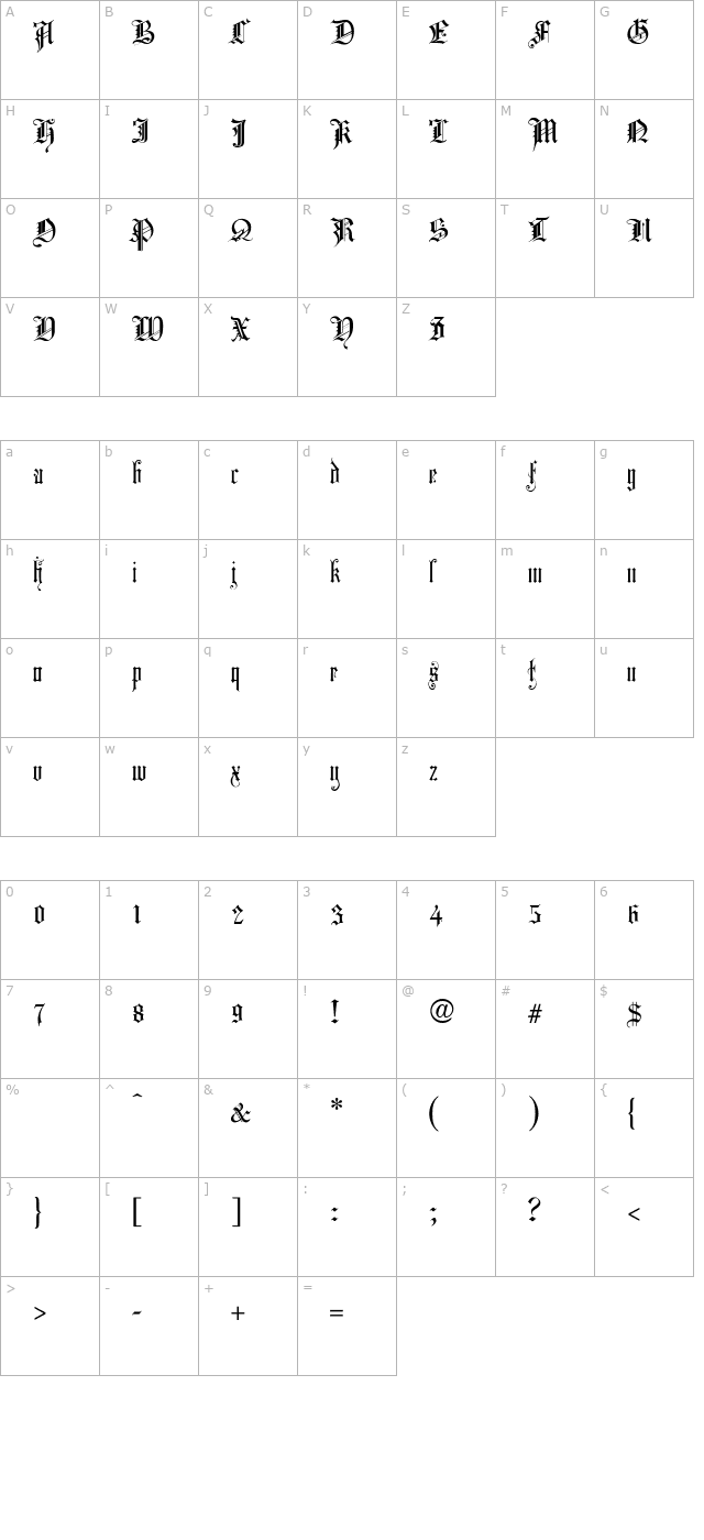 churchtext-regular character map