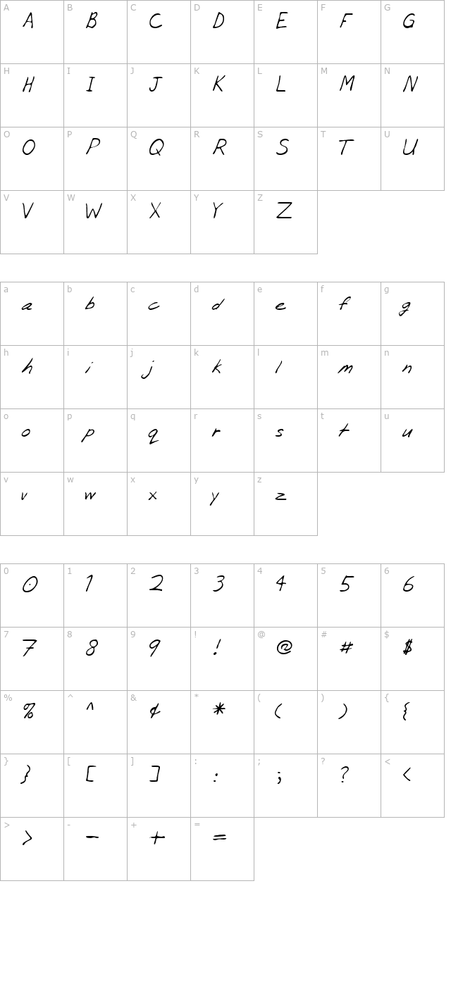 CidsHand Regular character map