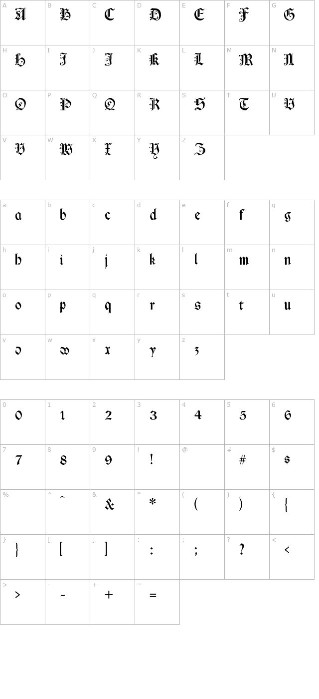 Cimbrian-Regular character map