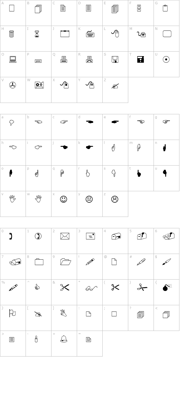 cindy-icons character map