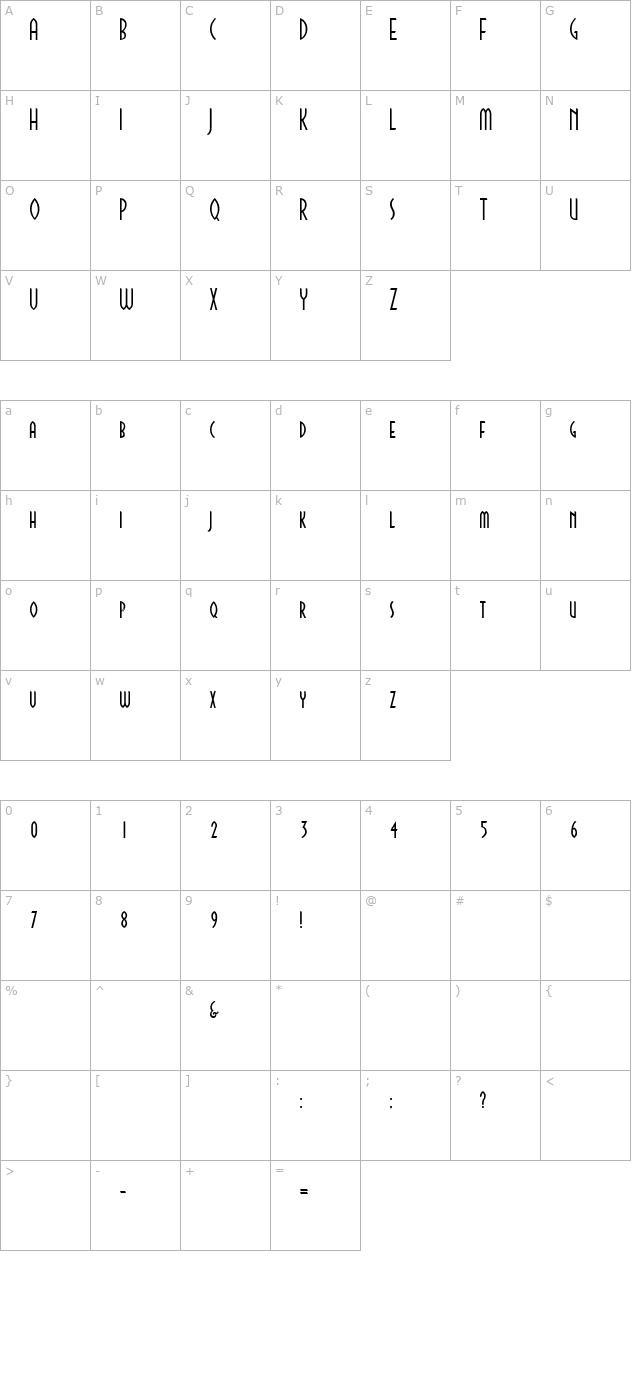 CinemaRegular character map