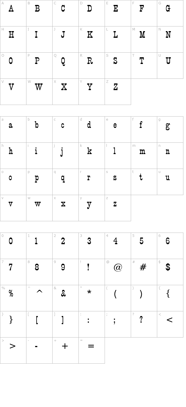 Circus Bold character map