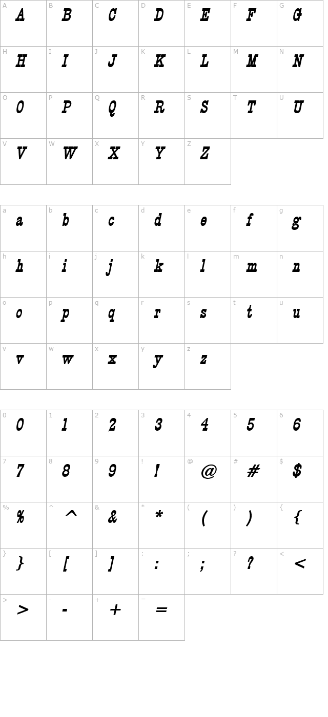 Circus BoldItalic character map