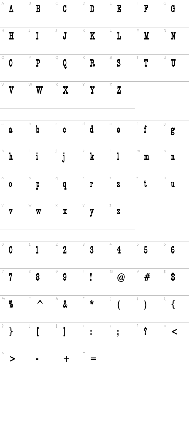 Circus Thin Bold character map