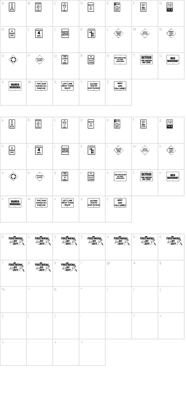 City Signs JL character map