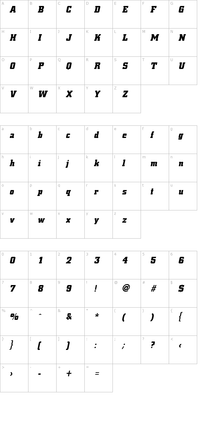 Civic Black Italic character map