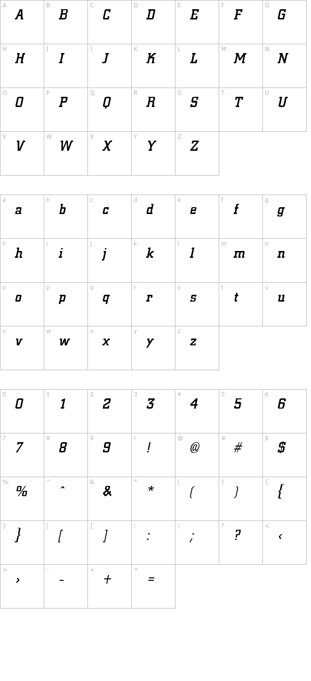 Civic Bold Italic character map