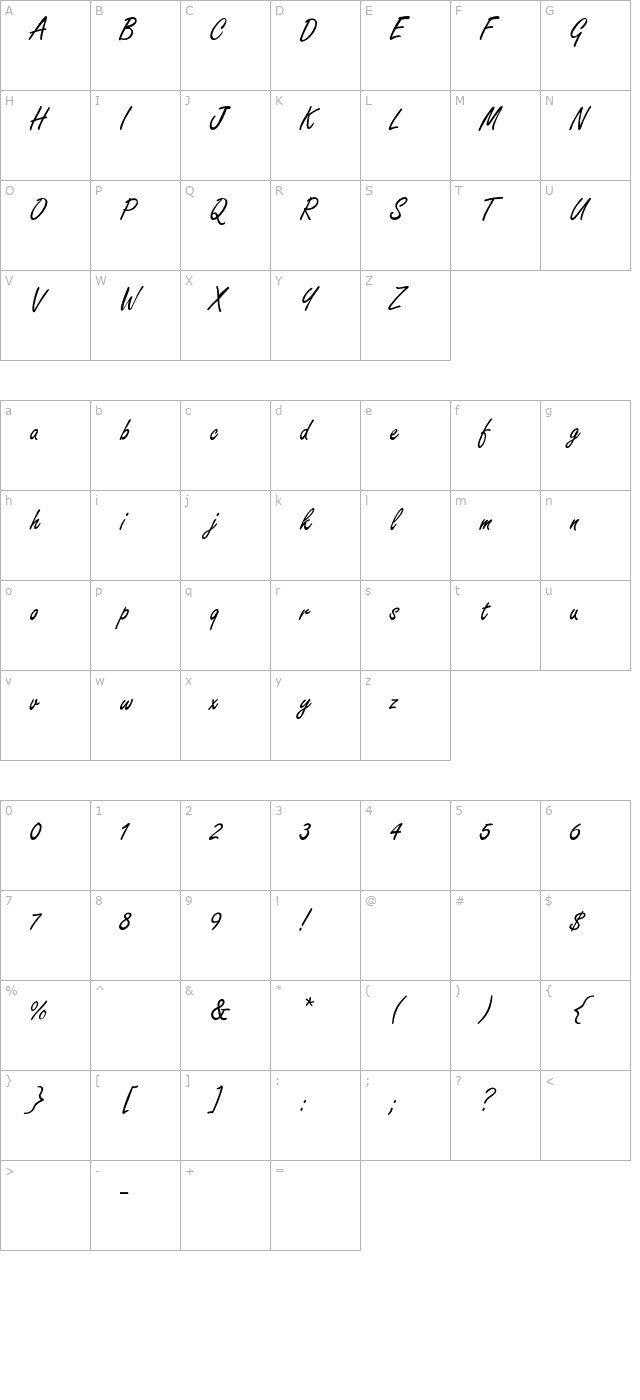 clareshire-script character map