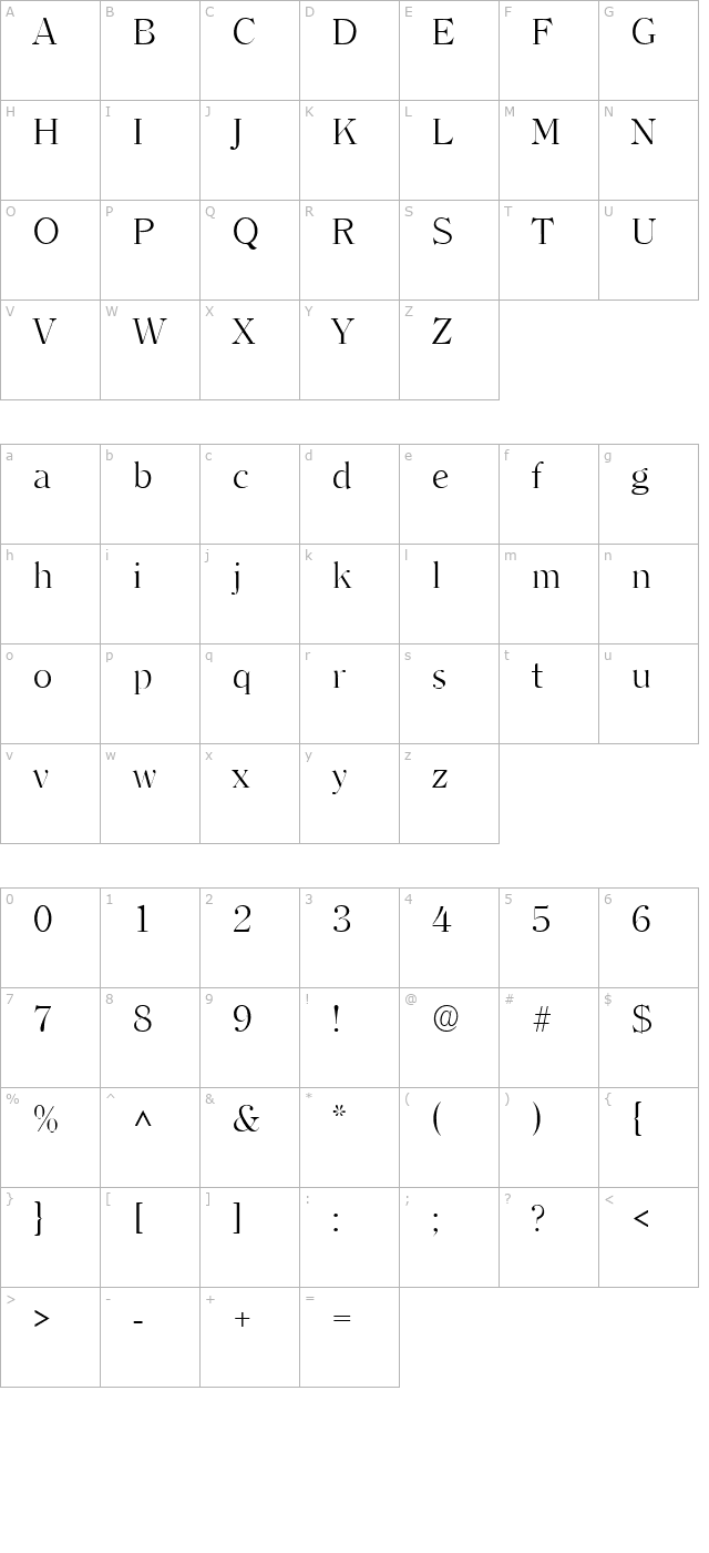 Clarity Serif Light SF character map