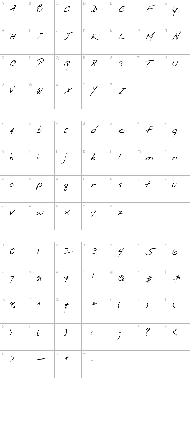 clarxn-regular character map