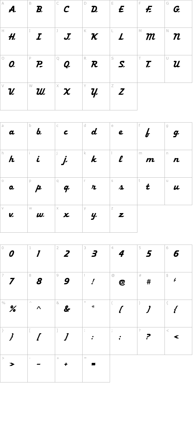 Classic Car Medium character map