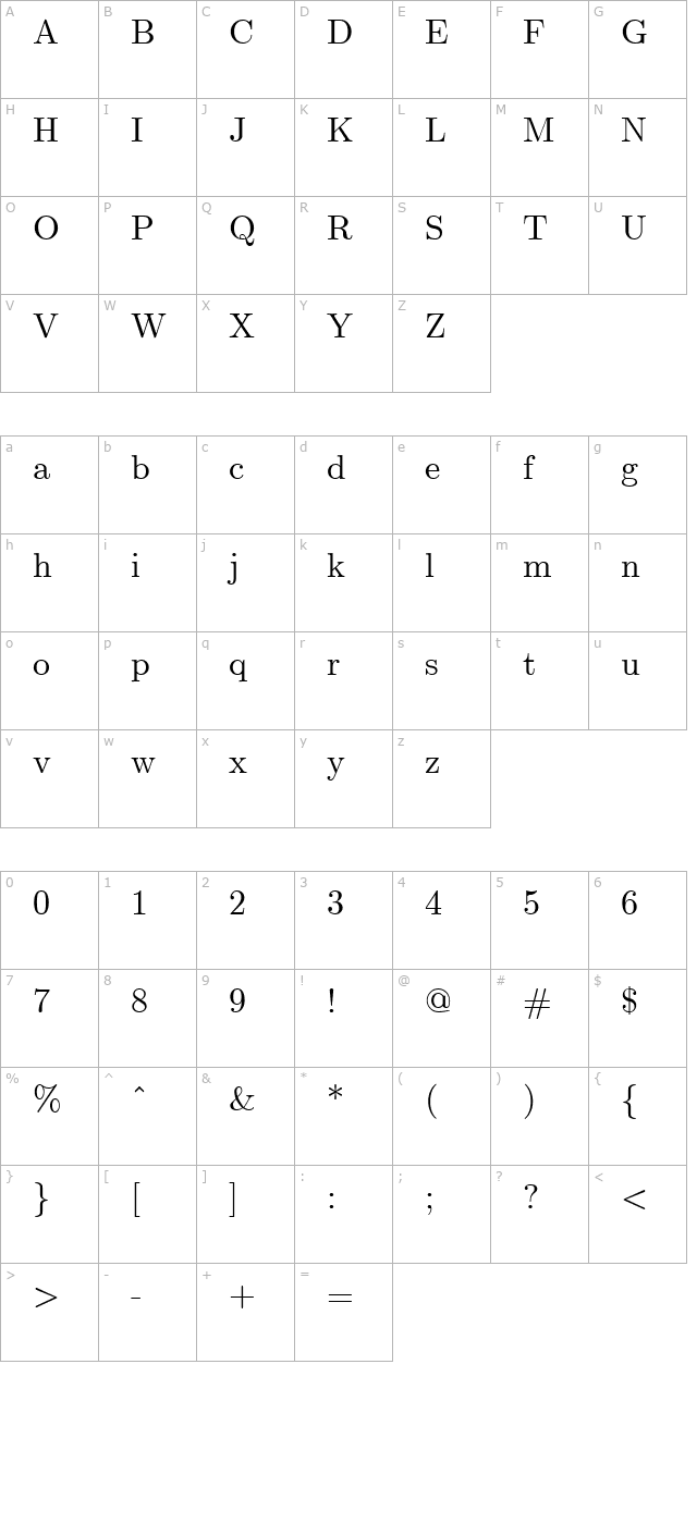 CLASSIC Regular character map