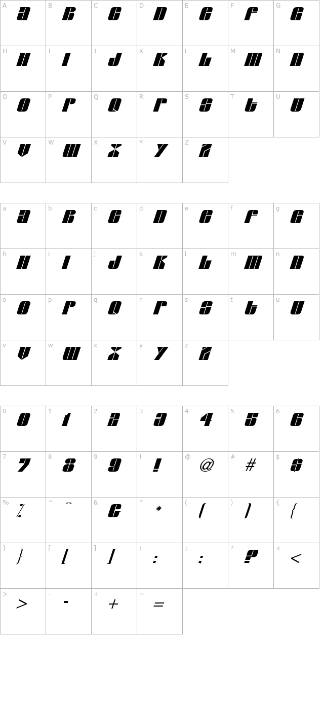 claude-italic character map