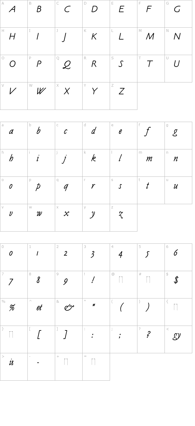 Claude Sans Italic Plain character map