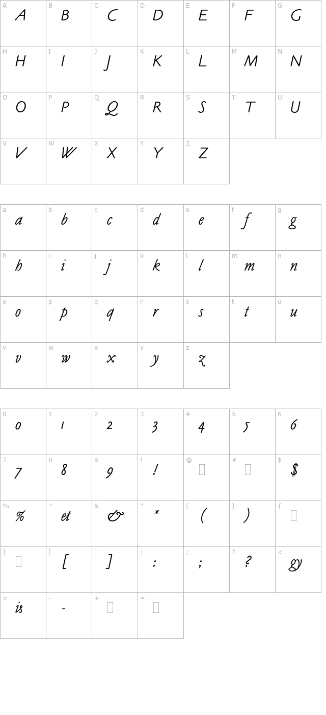 ClaudeSansItalicPlain character map