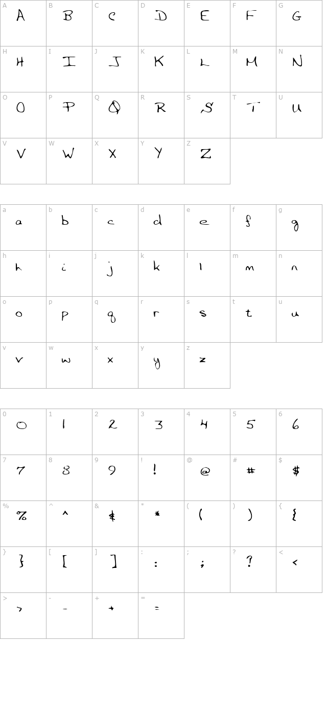 ClaytonsHand Regular character map