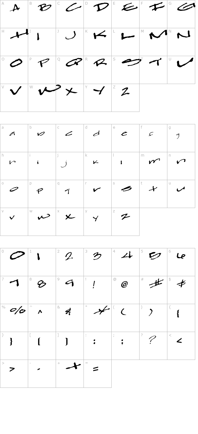 ClearFall54 Regular ttcon character map