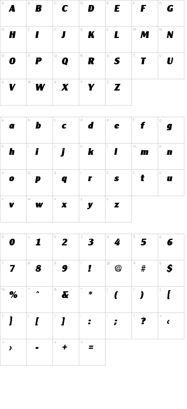 Cleargothic-ExtraBoldIta character map