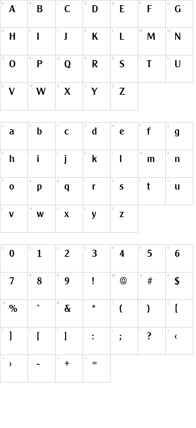 cleargothic-medium character map