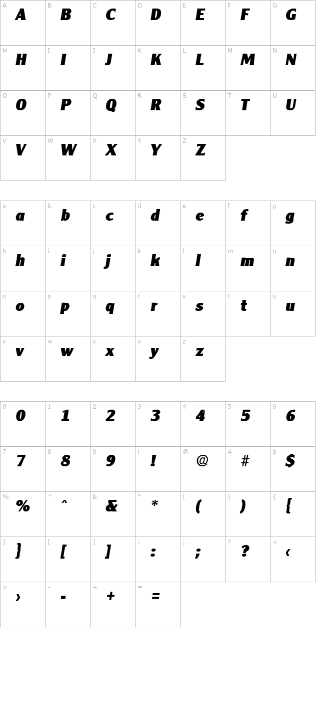 Cleargothic-Serial-Heavy-RegularItalic character map