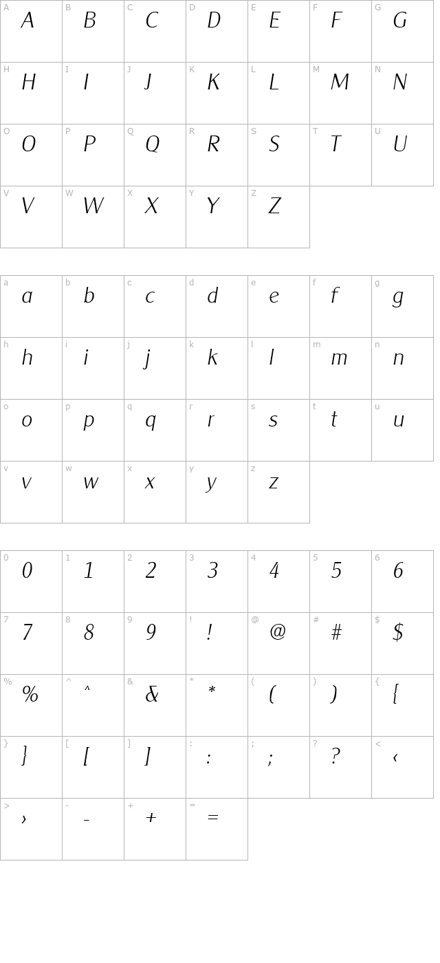 cleargothic-xlightita character map