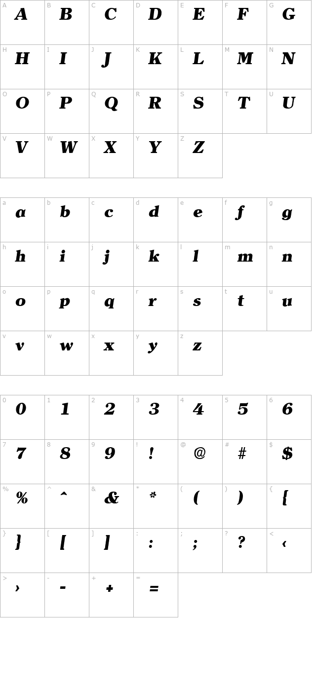 clerface-heavyita character map