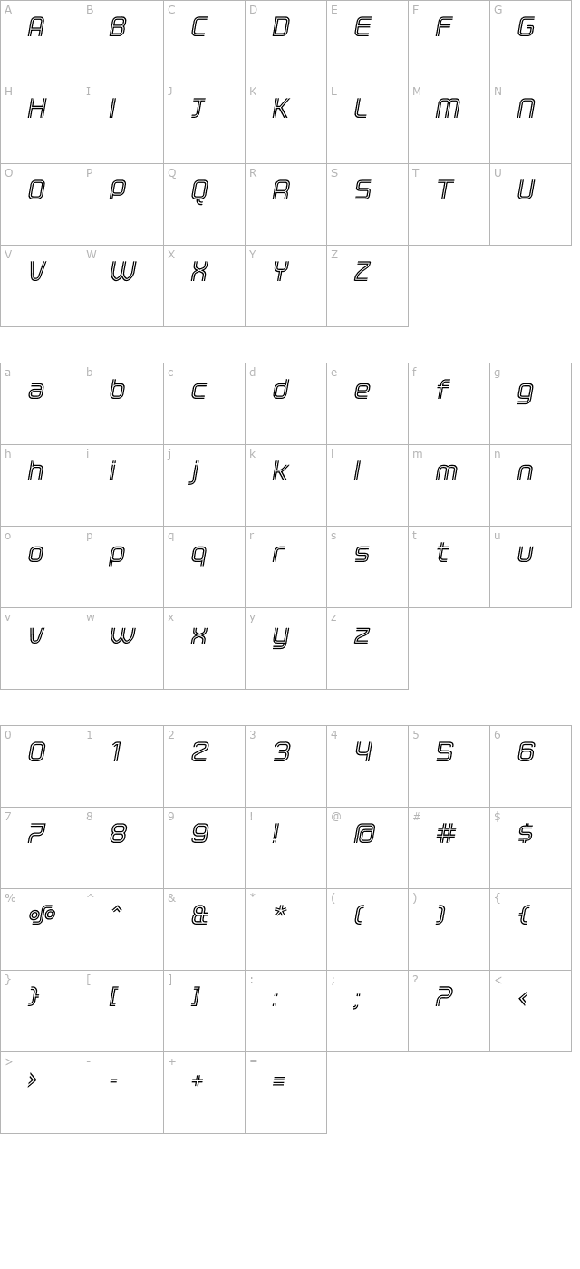 ClickBold Oblique character map