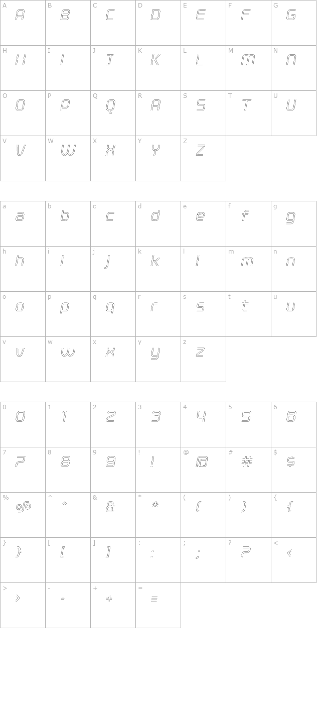 ClickLight Oblique character map