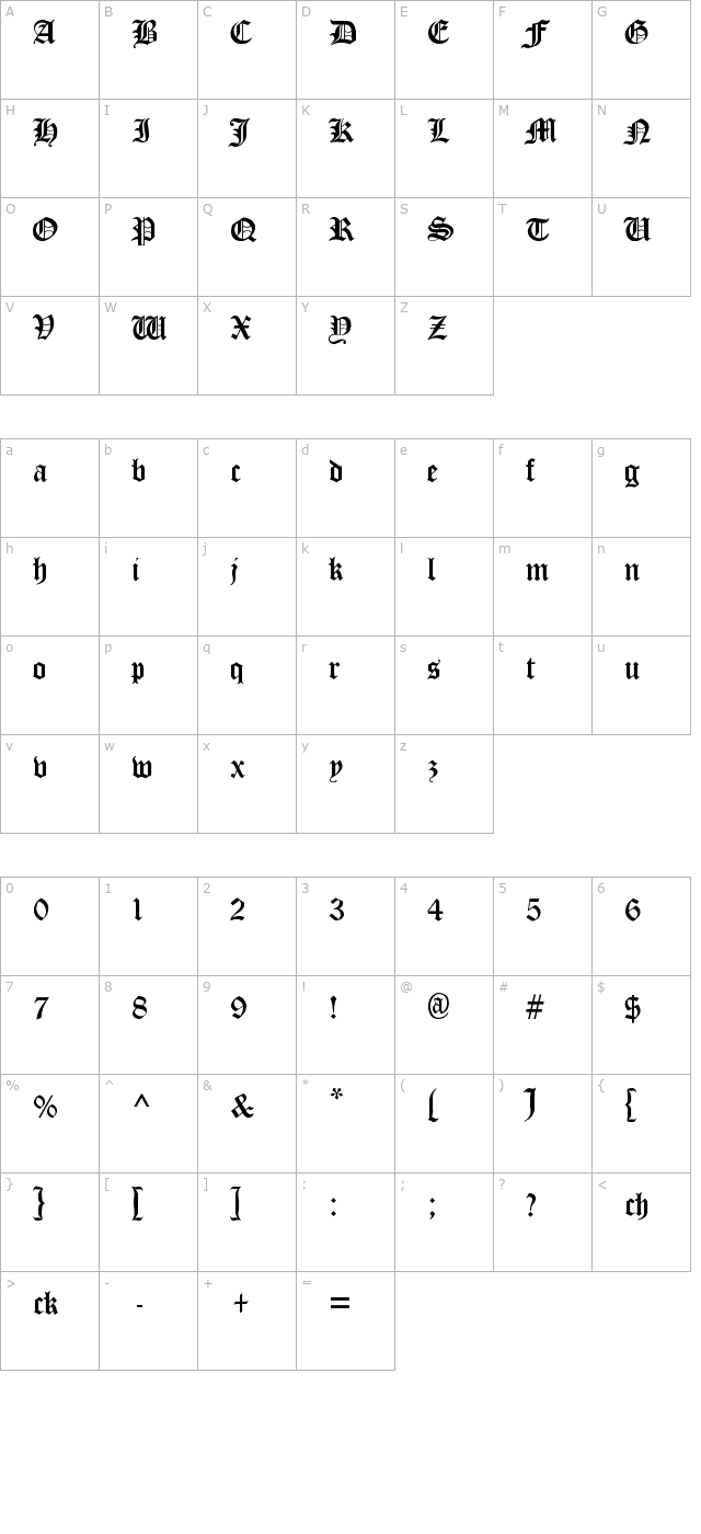 Cloister Black character map