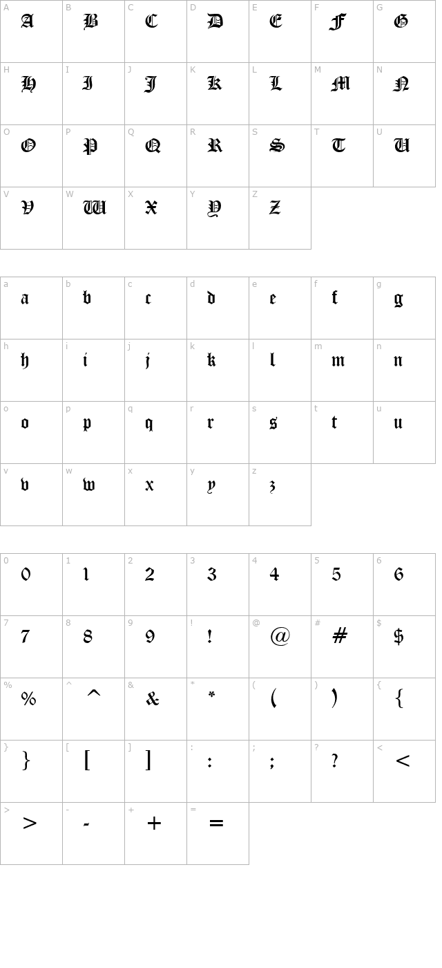 cloister-bold character map