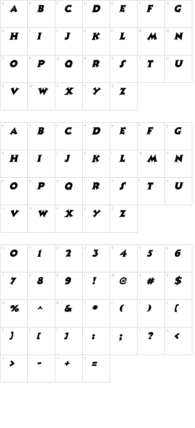 coaster-italic character map