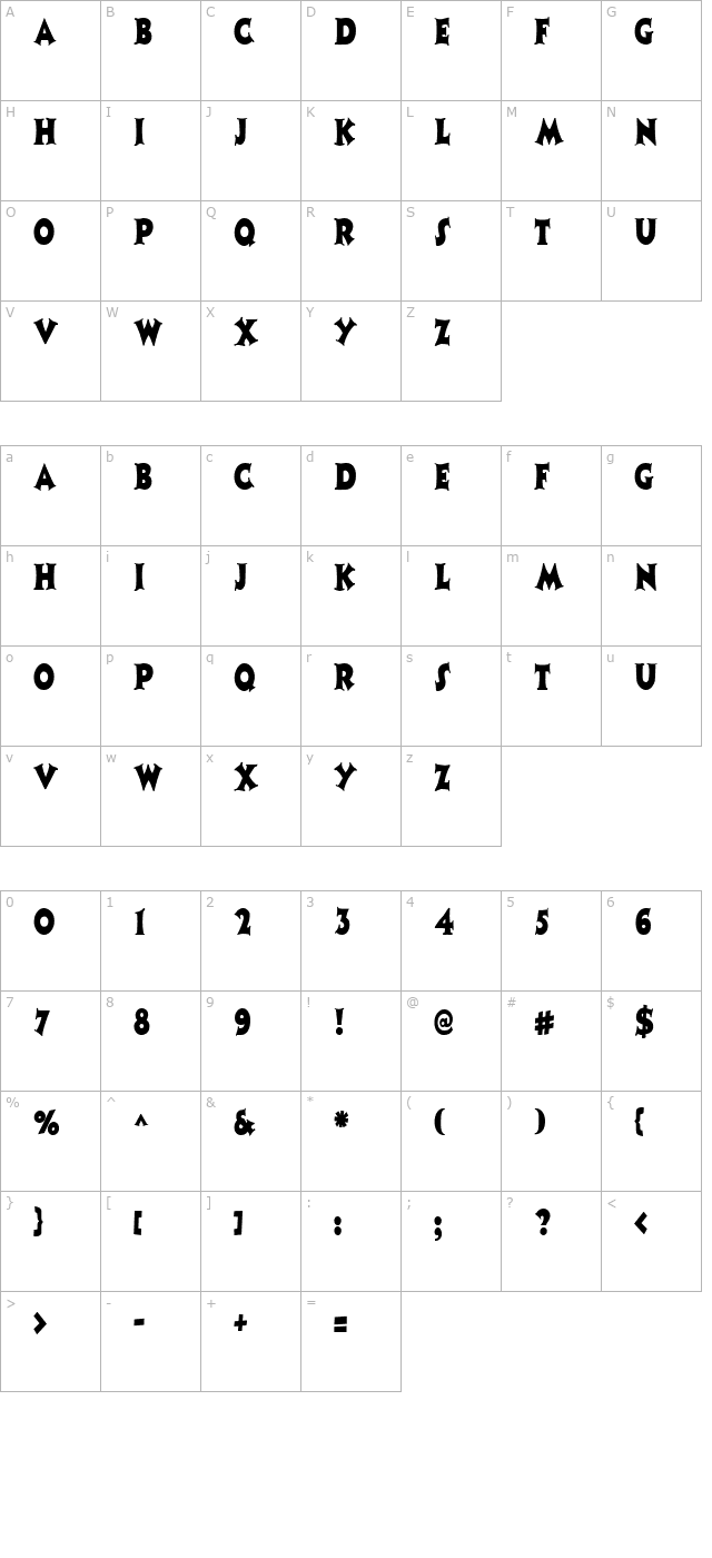 CoasterNarrow Regular character map