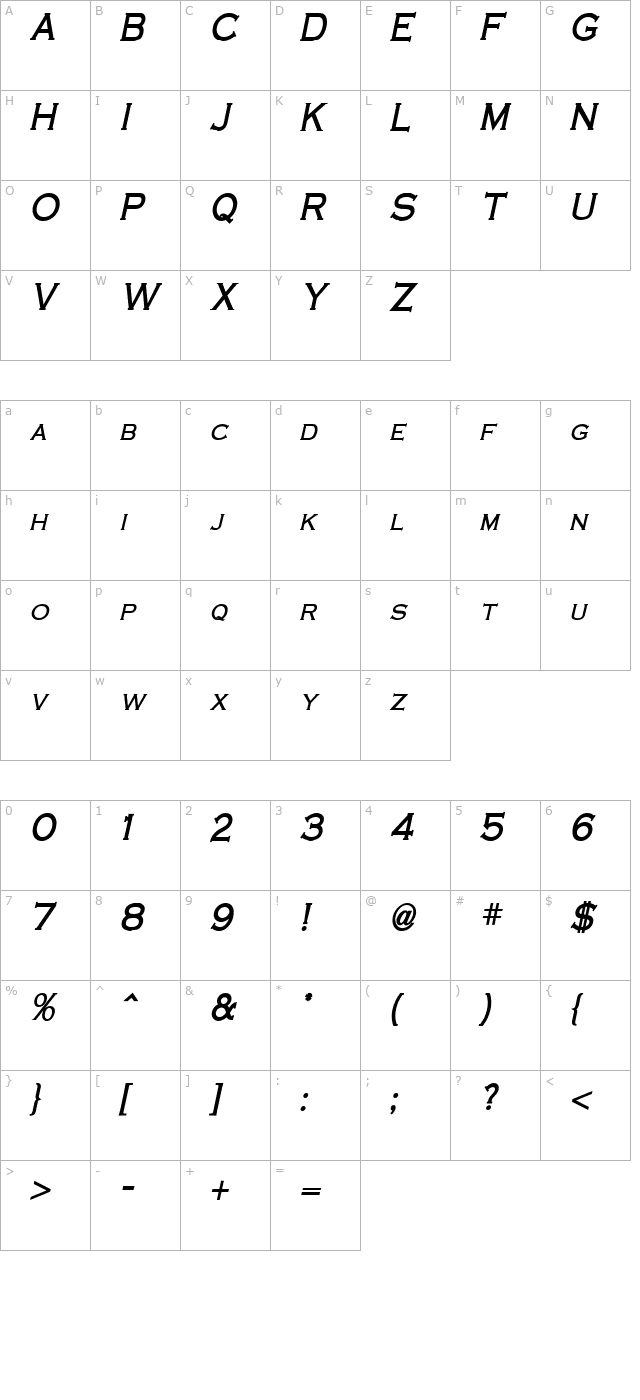 Cobalt Condensed Bold Italic character map