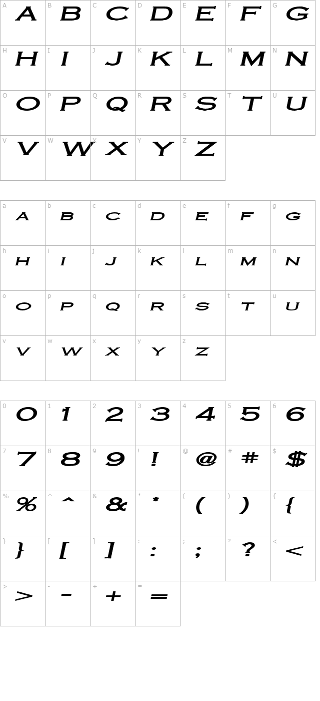 cobalt-extended-bold-italic character map