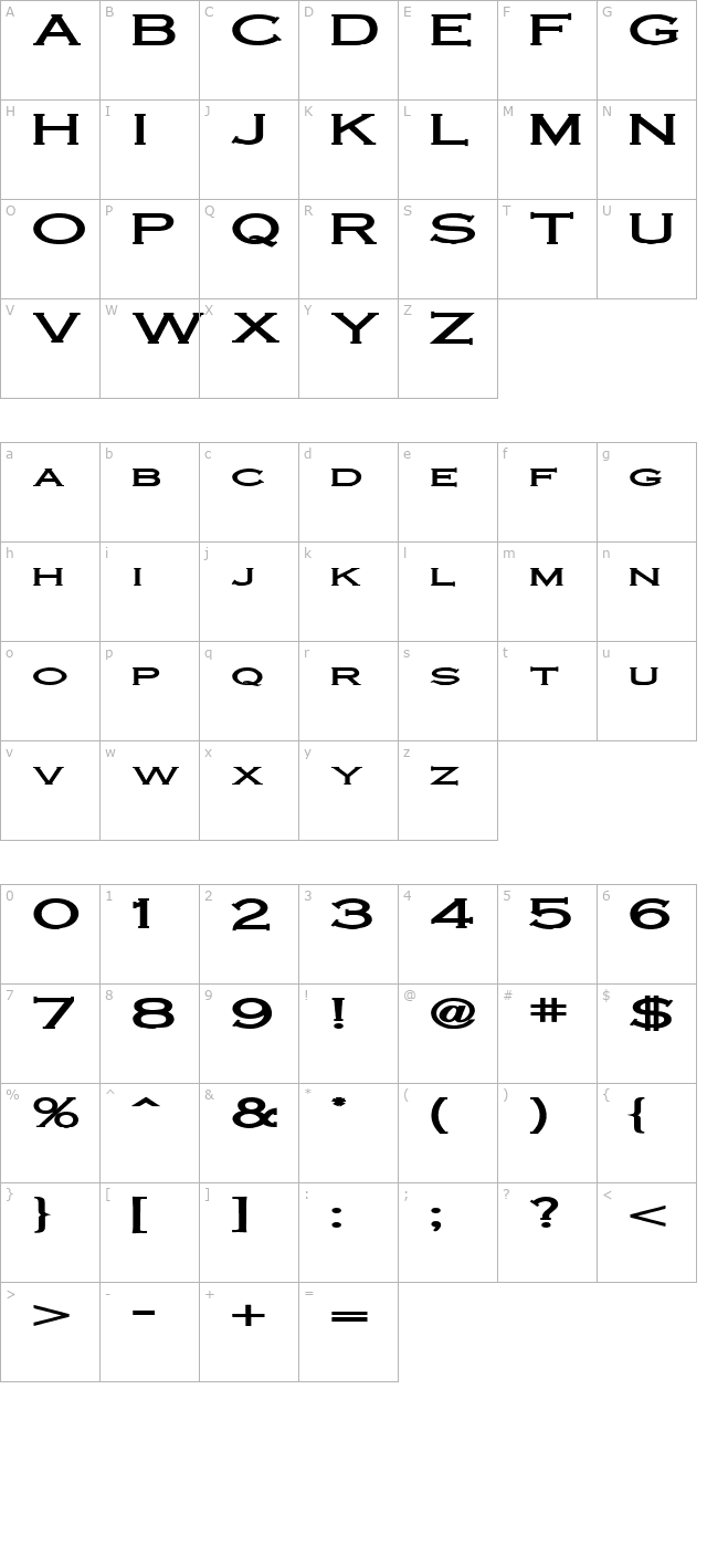 Cobalt Extended Bold character map