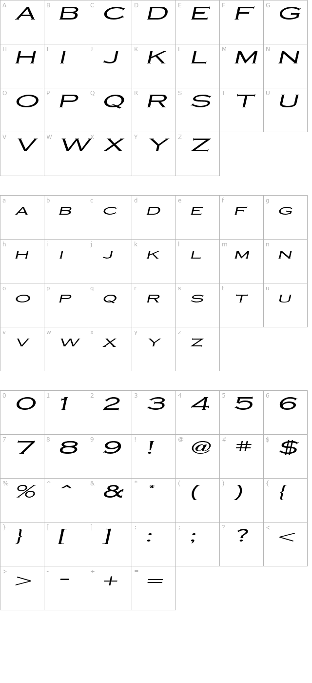 cobalt-extended-italic character map