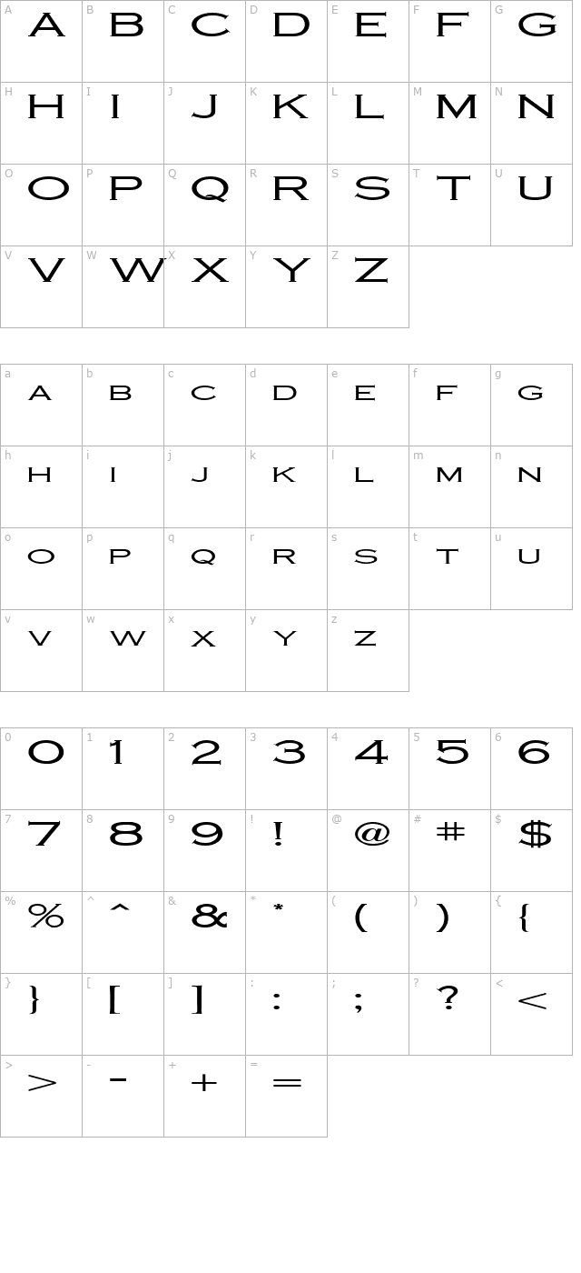 Cobalt Extended Normal character map