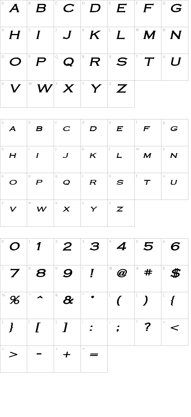 cobalt-wide-bold-italic character map