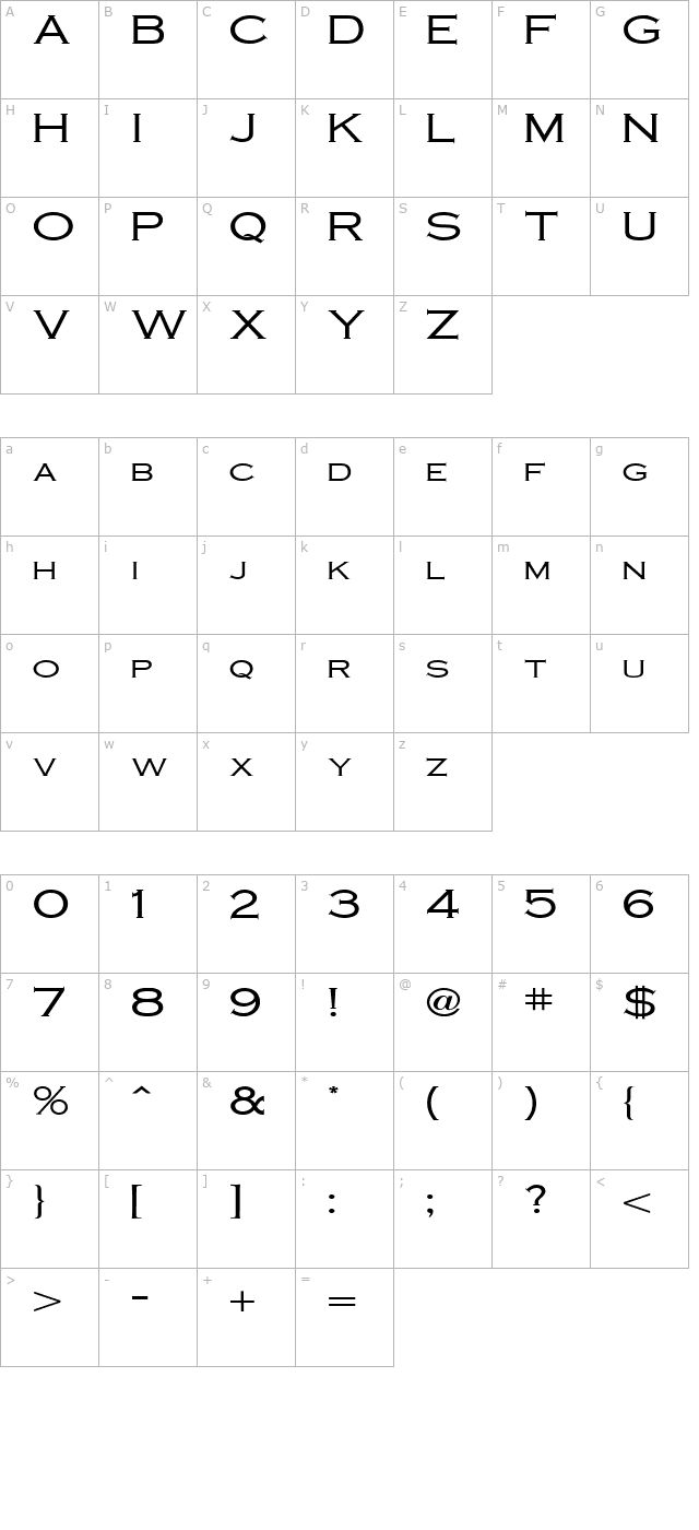 Cobalt Wide Normal character map