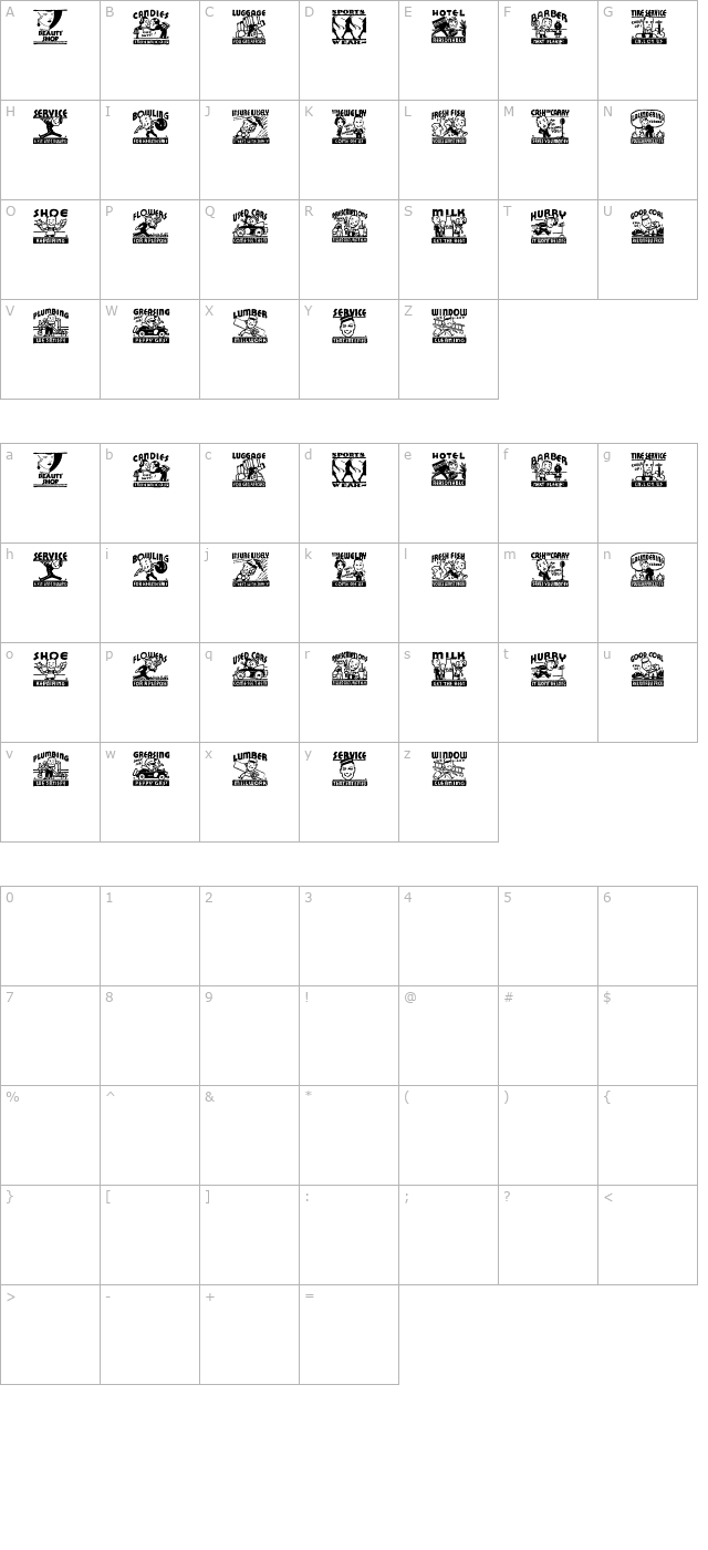 Cobb Shinn Stock Cuts X character map