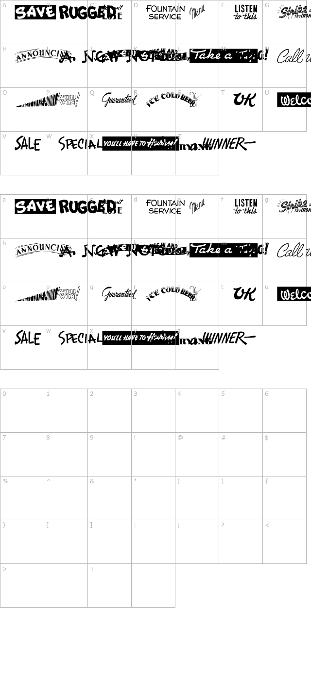 Cobb Shinn Stock Cuts XXX character map