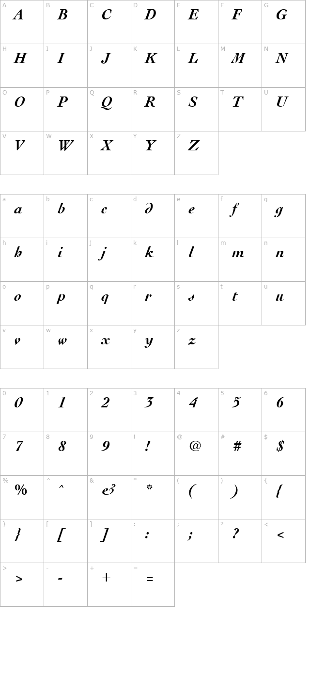 cocktail-bold-italic character map