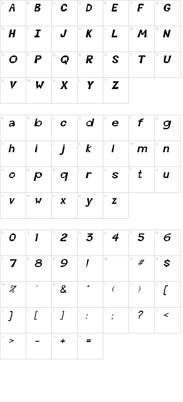 Cocktails Italic character map