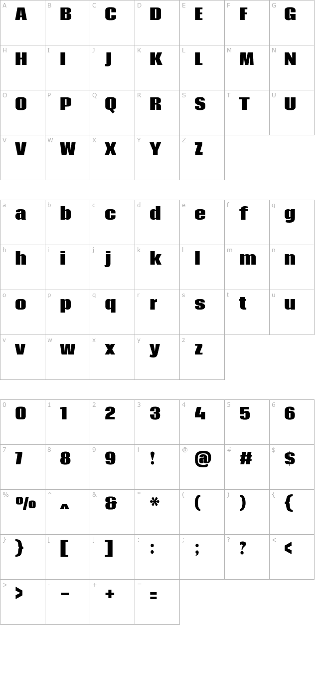 coda-extrabold character map