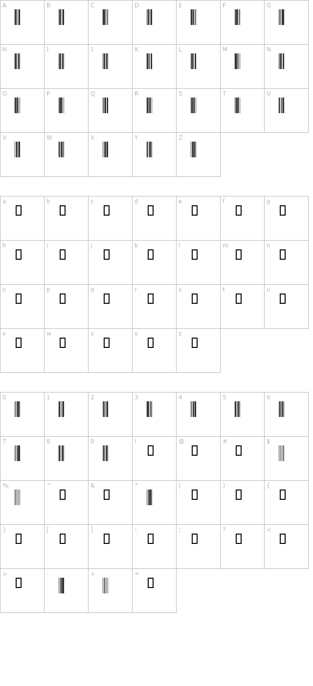 Code39HalfInch character map